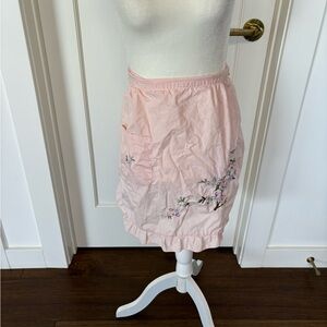 Vintage Pink Cotton Apron With Floral Appliqué #0662